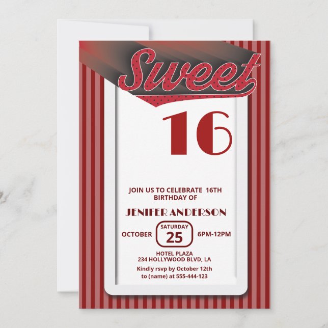 Red Cool retro bold typography sweet 16 Invitation (Front)