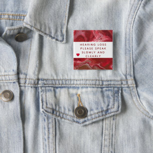 Red Copper Abstract Heart Hearing Loss 2 Inch Button