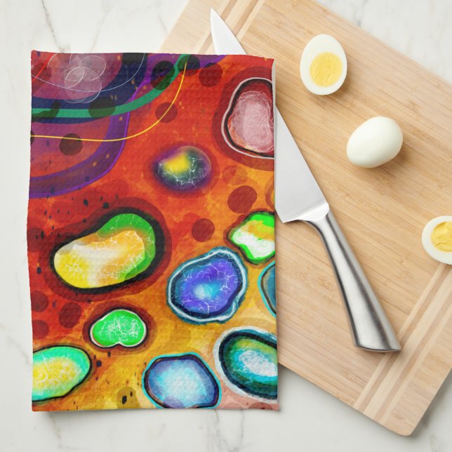 Red, Copper, Yellow, Blue, Green Swirls Modern Art Kitchen Towel (Quarter Fold)