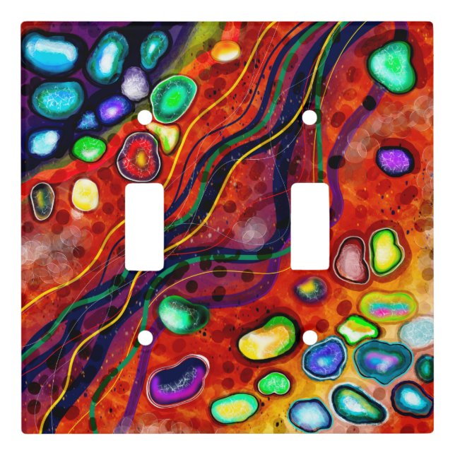 Red, Copper, Yellow, Blue, Green Swirls Modern Art Light Switch Cover (Front)