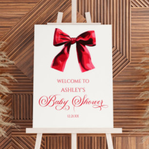 Red Coquette Bow Baby Shower Welcome Sign