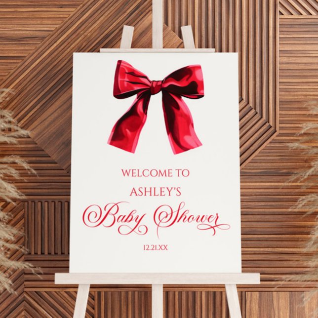 Red Coquette Bow Baby Shower Welcome Sign (Creator Uploaded)
