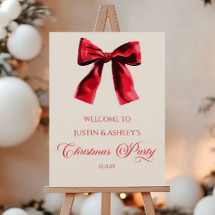 Red Coquette Bow Christmas Party Welcome Sign