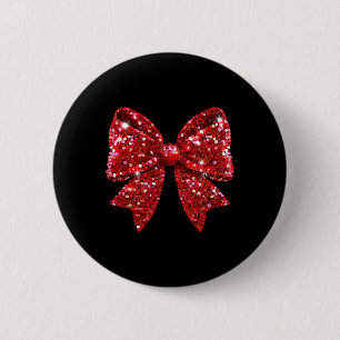 Red Coquette Bow Disco Ball Christmas Holiday Wome Button