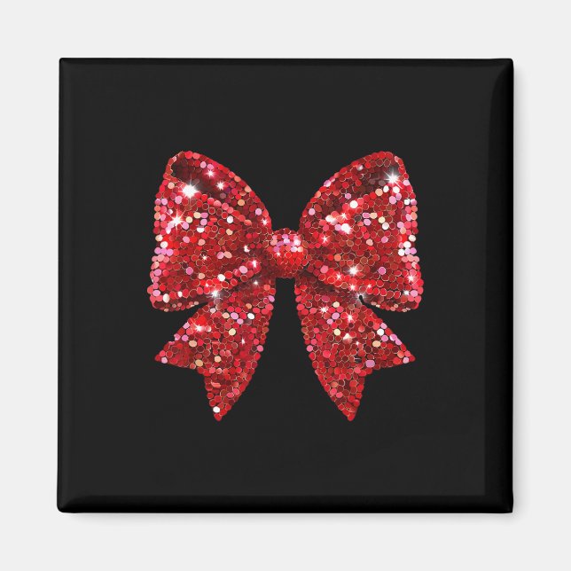 Red Coquette Bow Disco Ball Christmas Holiday Wome Magnet (Front)