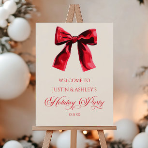 Red Coquette Bow Holiday Party Welcome Sign