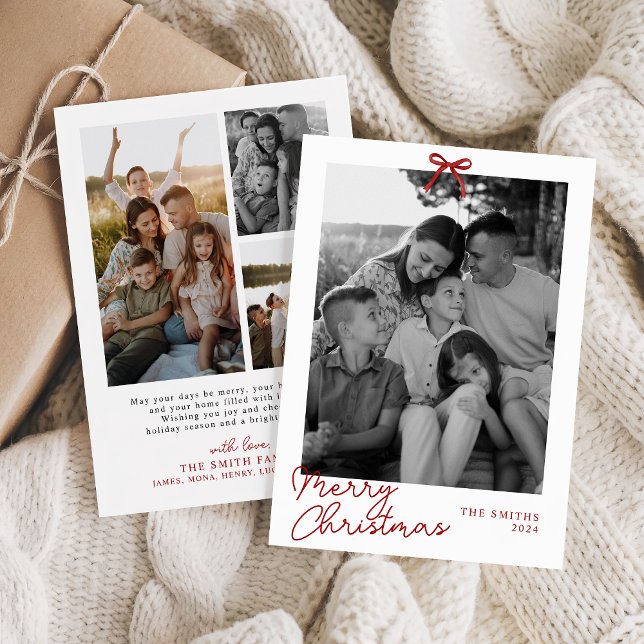 Red Coquette Bow Merry Christmas Family Photo Holiday Card (Creator Uploaded)