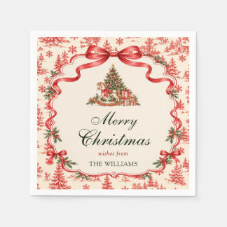 Red Coquette Bow Script Christmas Tree Party Napkins