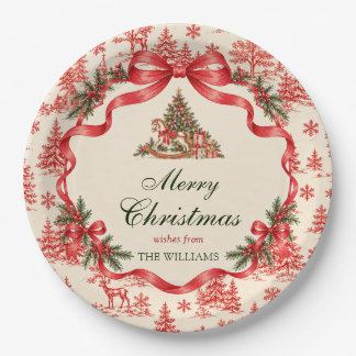 Red Coquette Bow Script Christmas Tree Party Paper Plates
