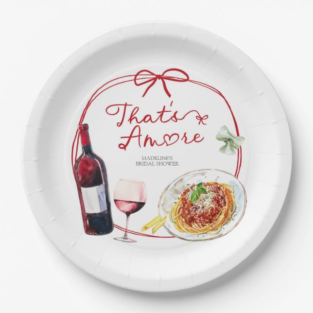 Red Coquette Bow That's Amore Paper Plates (Front)