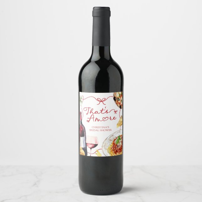 Red Coquette Bow That's Amore Wine Label (Front)