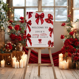 Red Coquette Bows Christmas Winter Bridal Welcome Foam Board