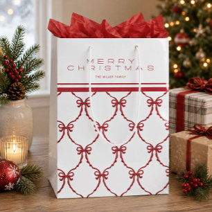 Red Coquette Bows Monogram Merry Christmas Medium Gift Bag