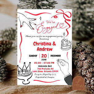 Red Coquette Hand Drawn Engagement Party Invitation