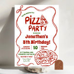 Red Coquette Pizza Party Kids Birthday Invitation<br><div class="desc">Modern Pizza Party Kids Birthday Invitation,  Slice of Fun Birthday Party,  Red Bow Pizza Birthday Party,  Pizza Making Birthday Party</div>