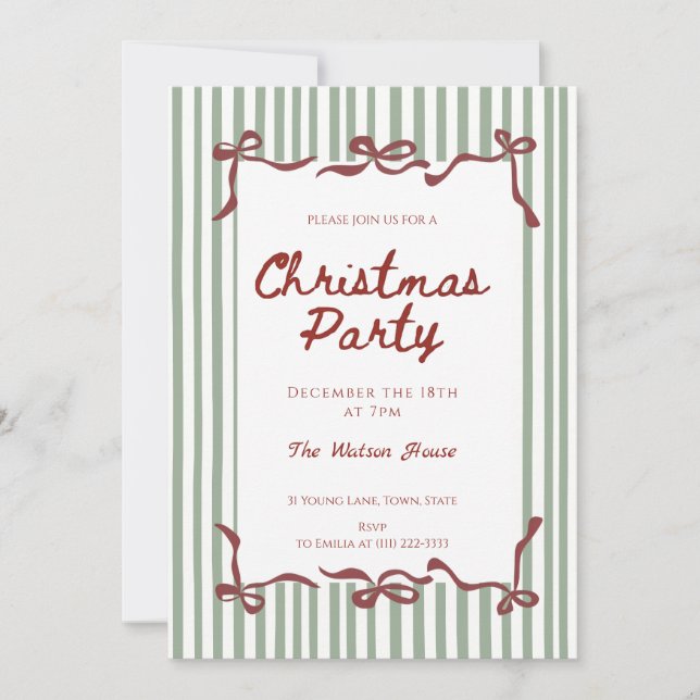 Red coquette Whimsical Hand Drawn Christmas  Invitation (Front)