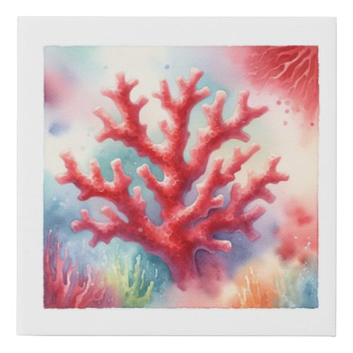 Red Coral AREF1812 _ Watercolor Faux Canvas Print