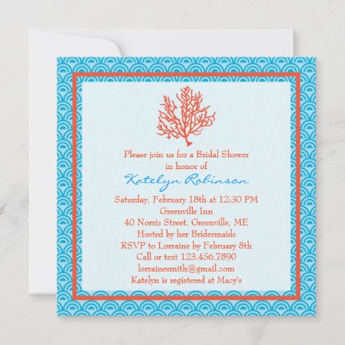 Red Coral Bridal Shower Invitation