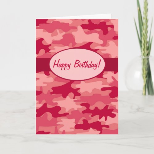 Red Coral Camo Camouflage Happy Birthday Custom Card
