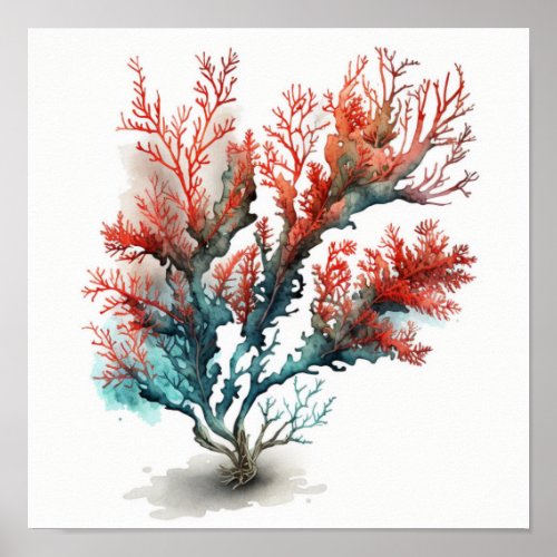 Red coral in watercolor  poster