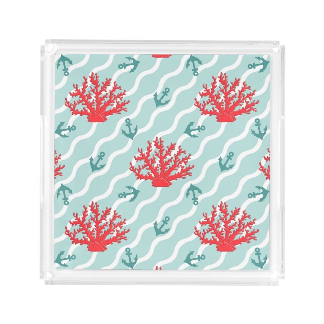 Red Coral Pattern 1 Acrylic Tray (Front)