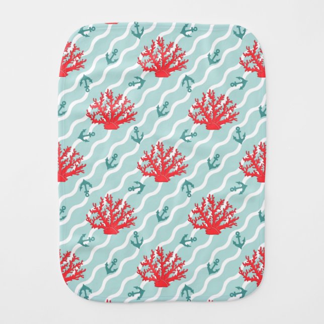 Red Coral Pattern 1 Baby Burp Cloth (Front)