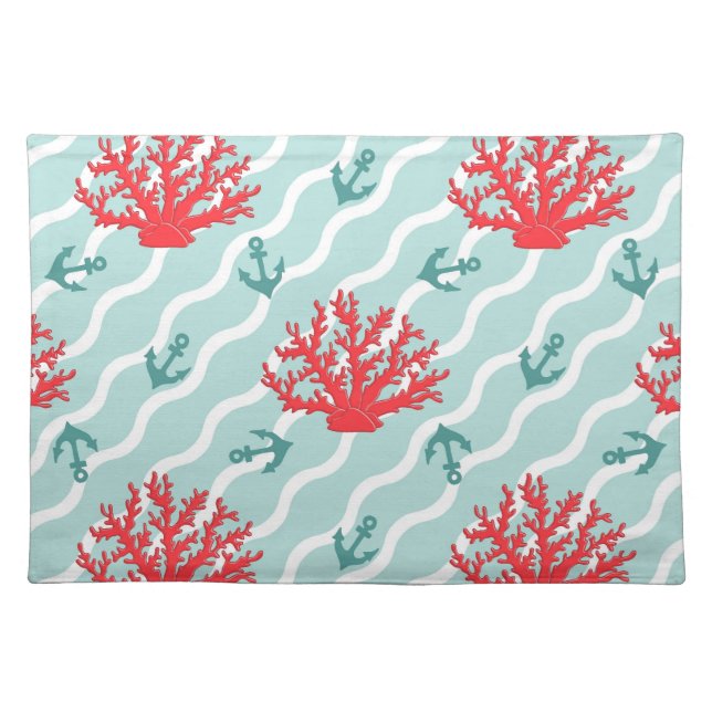 Red Coral Pattern 1 Cloth Placemat (Front)