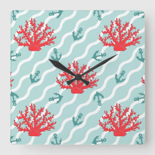 Red Coral Pattern 1 Square Wall Clock