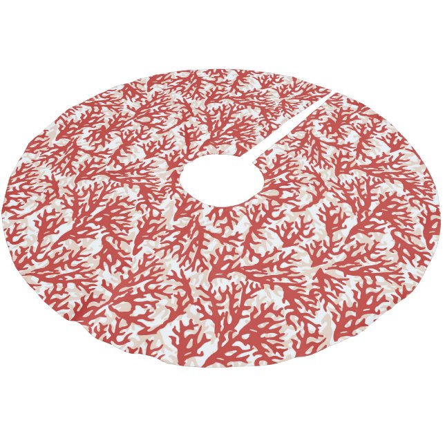 Red Coral Pattern 2 Brushed Polyester Tree Skirt (Angled)