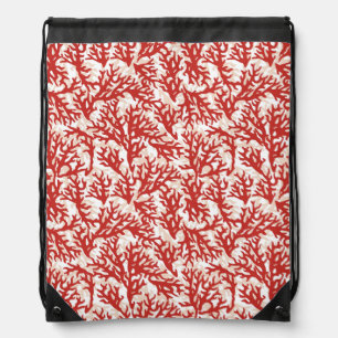 Red Coral Pattern 2 Drawstring Bag