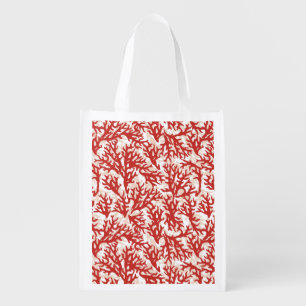 Red Coral Pattern 2 Reusable Grocery Bag