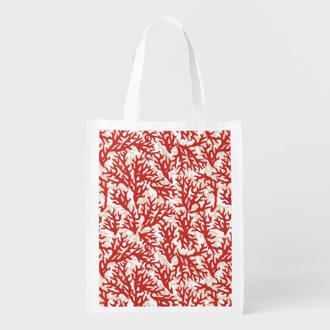 Red Coral Pattern 2 Reusable Grocery Bag (Front)