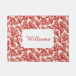 Red Coral Pattern Add Your Name Doormat