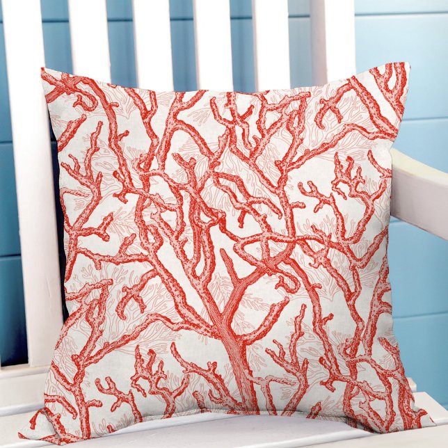 Red Coral Pattern Coastal Summer Outdoor Pillow (Creator Uploaded)