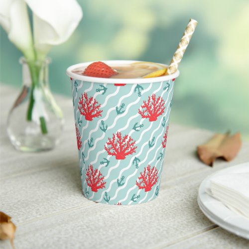 Red Coral Pattern Paper Cups