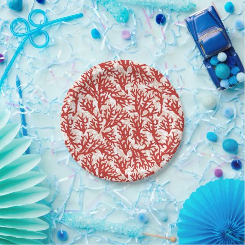 Red Coral Pattern Paper Plates