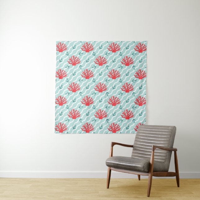Red Coral Pattern Tapestry (In Situ (Horizontal))
