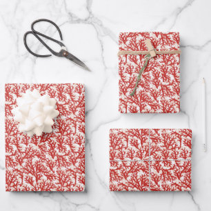 Red Coral Pattern Wrapping Paper Sheets
