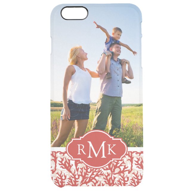 Red Coral Pattern | Your Photo & Monogram Uncommon iPhone Case (Back)