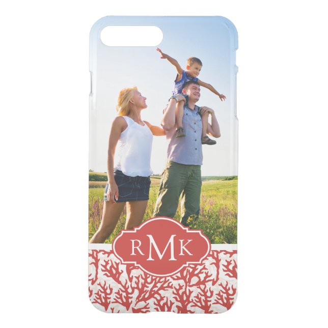 Red Coral Pattern | Your Photo & Monogram Uncommon iPhone Case (Back)