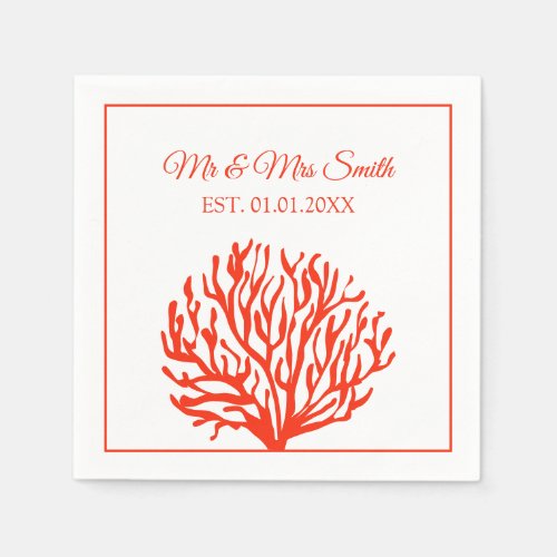 Red coral reef elegant beach wedding party napkins