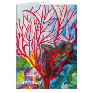 Red Coral Reef ocean art Cards