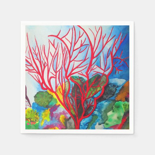 Red Coral Reef ocean art Napkins