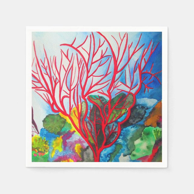 Red Coral Reef ocean art Napkins (Front)