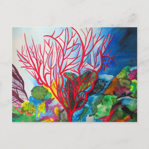 Red Coral Reef ocean art Postcard
