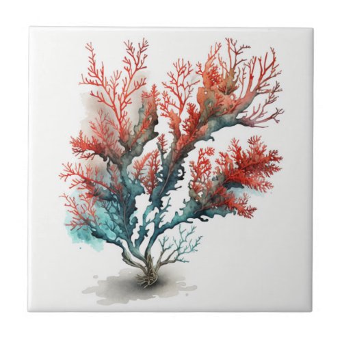 Red Coral Watercolor Ceramic Tile