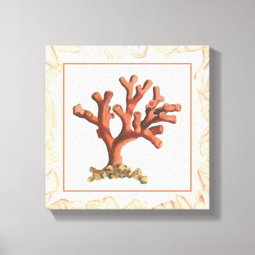 Red Coral with Conch Shell Border Canvas Print