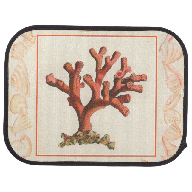 Red Coral with Conch Shell Border Car Floor Mat (Rear)