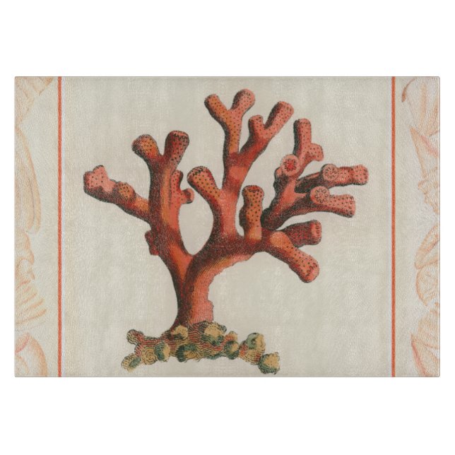 Red Coral with Conch Shell Border Cutting Board (Front)