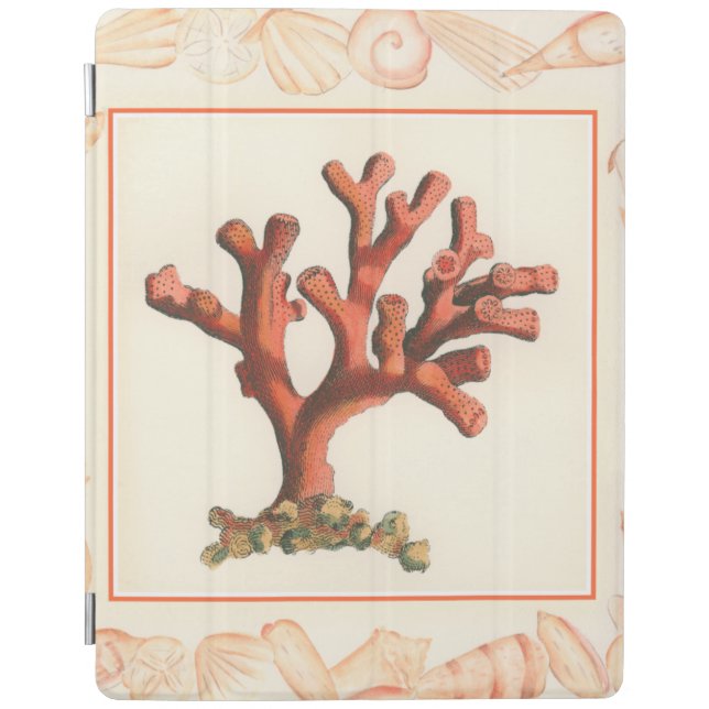 Red Coral with Conch Shell Border iPad Smart Cover (Front)